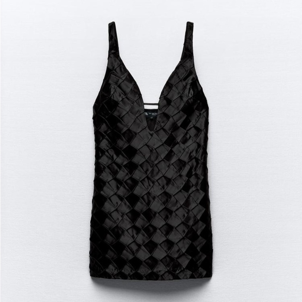 Zara satin mini black dress evening S
